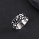 S925 Silver Vintage Thai Silver Ring Wholesale Men and Women Ethnic Style Six-character Mantra Vajra Ring - GQTORCH Jewelry