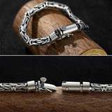 Sterling Silver 925 Viking Bracelet for Men Handmade Peace Pattern Thick Safe Toggle Buckle Hand-woven Chain - GQTORCH Jewelry