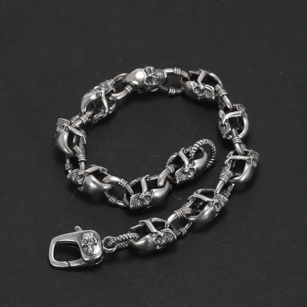 Real 925 Sterling Silver Skull Chain Bracelet for Men and Women Gothic Domineering Street Rock Jewelry Gift - GQTORCH Jewelry
