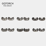 Real 925 Sterling Silver Retro Hoop Earrings for Women Men Geometric Heart Wheat Leaf Whale Vintage Punk Rock Ear Jewelry Gift