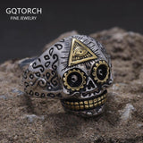 S925 Sterling Silver Punk Retro All-Seeing Eye Skull Ring for Women Eye of Providence Men‘s Pinky Ring Cool Biker Jewelry - GQTORCH Jewelry