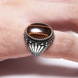 Real 925 Sterling Silver Mens Rings With Tiger Eye Natural Stones Big Vintage Rings In Fijne Sieraden Turkish Turkey Jewelry - GQTORCH Jewelry
