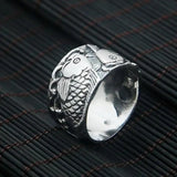 Real 925 Sterling Silver Jewelry Engraved Double Carp Fish Rings For Women and Men Lovers Couples Gift - GQTORCH Jewelry