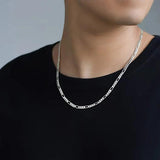 Real 925 Sterling Silver Italian 5mm Diamond-Cut Figaro Chain Bracelet Necklace For Women Men Classic Handmade Jewelry - GQTORCH Jewelry