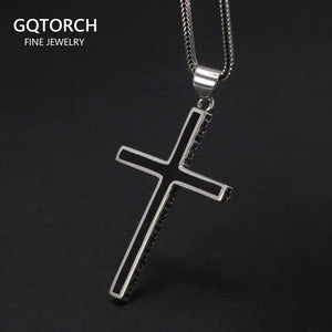 Real Solid 925 Sterling Silver Cross Pendant For Men Christian Black Jesus Necklace Couples Women Lovers Fine Jewelry - GQTORCH Jewelry