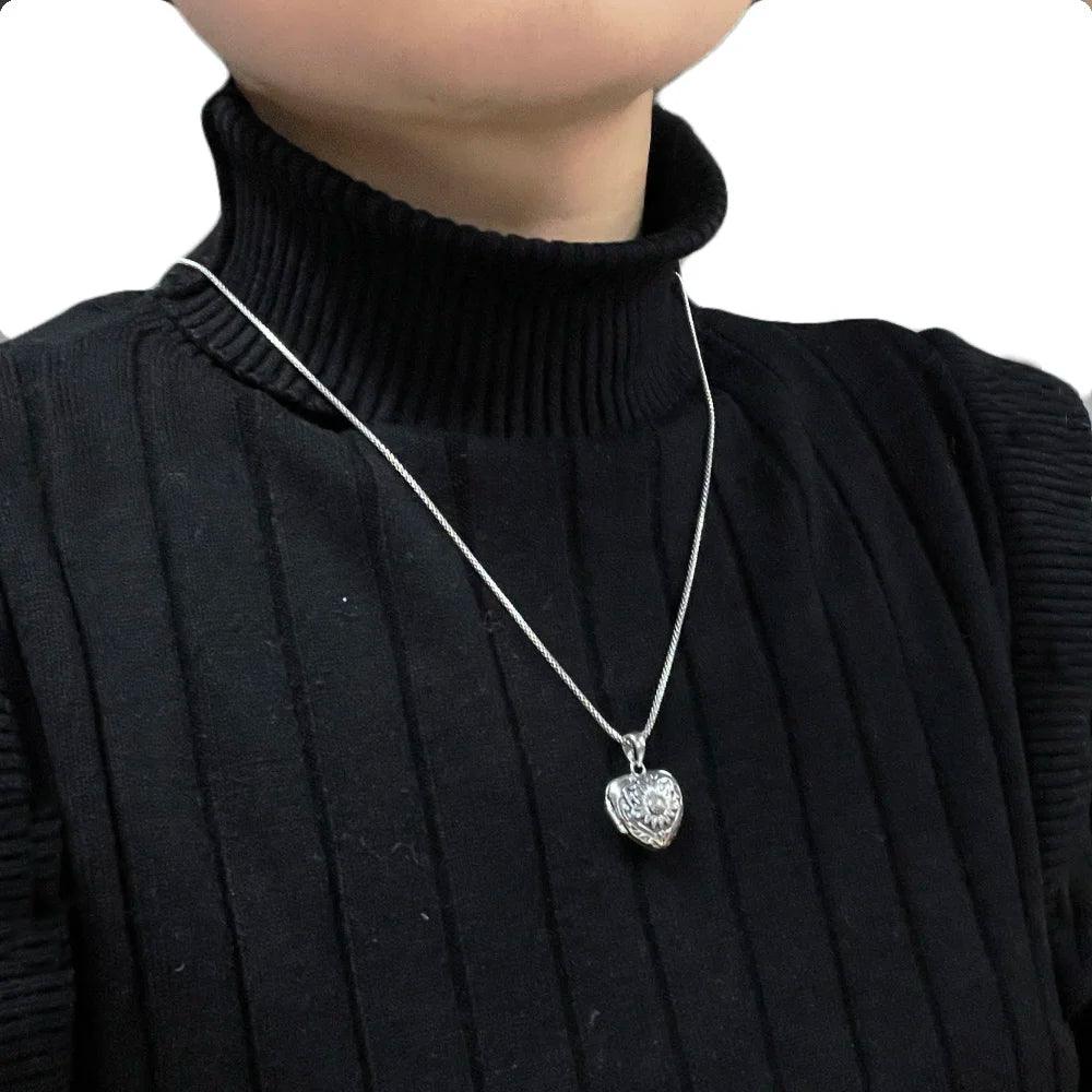 Sunflower Heart Shaped Locket Necklace That Holds Pictures Photo Keep Someone Near to You 925 Sterling Silver Custom Jewelry - GQTORCH Jewelry