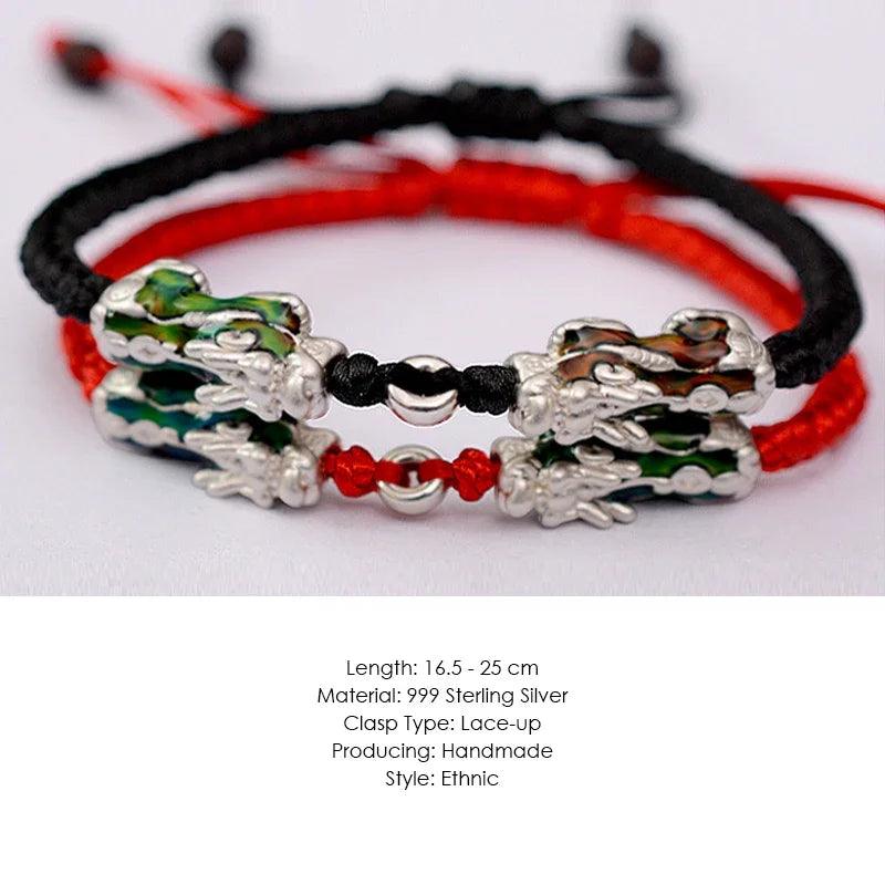 Thermochromic Brave Troops 999 Sterling Silver Charm Handmade Lucky Red String Rope Chain Bracelet For Men And Women - GQTORCH Jewelry