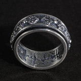 Real 925 Sterling Silver Vajry Rings For Men 10mm Rotatable Shift Luck Scriptures Engraved Tibetan Buddhist Jewelry - GQTORCH Jewelry