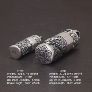 Sterling Silver 999 Vajra Pestle Amulet Charm Om Mani Padme Hum Pendant Necklace Openable Gawu Box Buddhist Jewelry - GQTORCH Jewelry