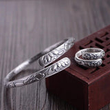 Real Pure 999 Sterling Silver Lotus Cuff Bracelet For Women Flower Engraving Buddhist Jewelry - GQTORCH Jewelry