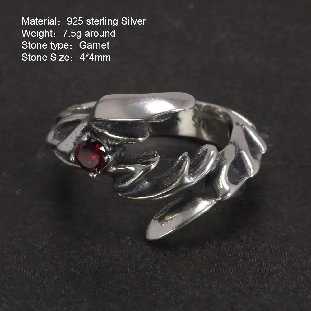 Solid 925 Sterling Silver Jewelry Mens Ring With Garnet Natural Stone Scorpion Male Openning Ring - GQTORCH Jewelry