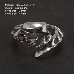 Solid 925 Sterling Silver Jewelry Mens Ring With Garnet Natural Stone Scorpion Male Openning Ring - GQTORCH Jewelry