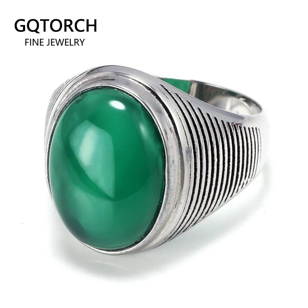 Real 925 Sterling Silver Antique Rings For Women And Men With Natural Color Onyx Stone Minimalism Cross Stripe Turkish Jewelry - GQTORCH Jewelry