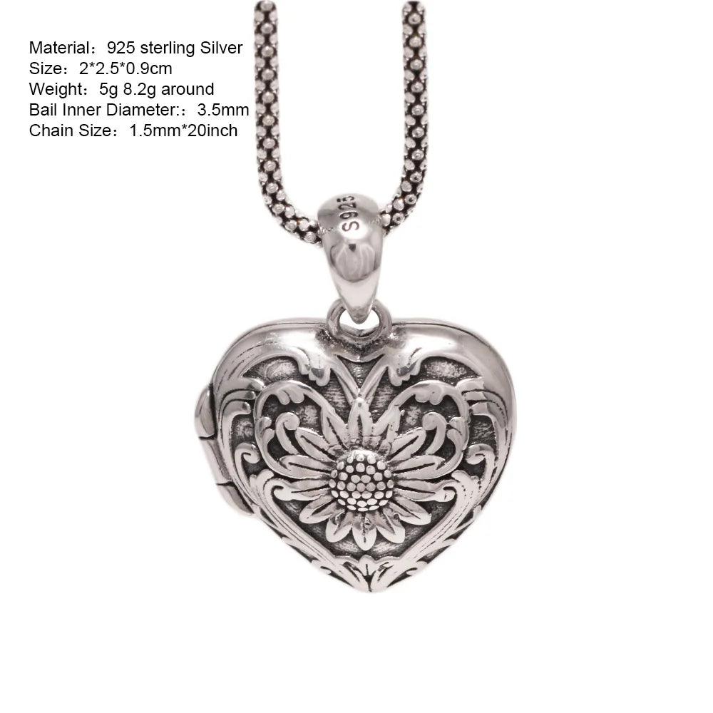 Sunflower Heart Shaped Locket Necklace That Holds Pictures Photo Keep Someone Near to You 925 Sterling Silver Custom Jewelry - GQTORCH Jewelry
