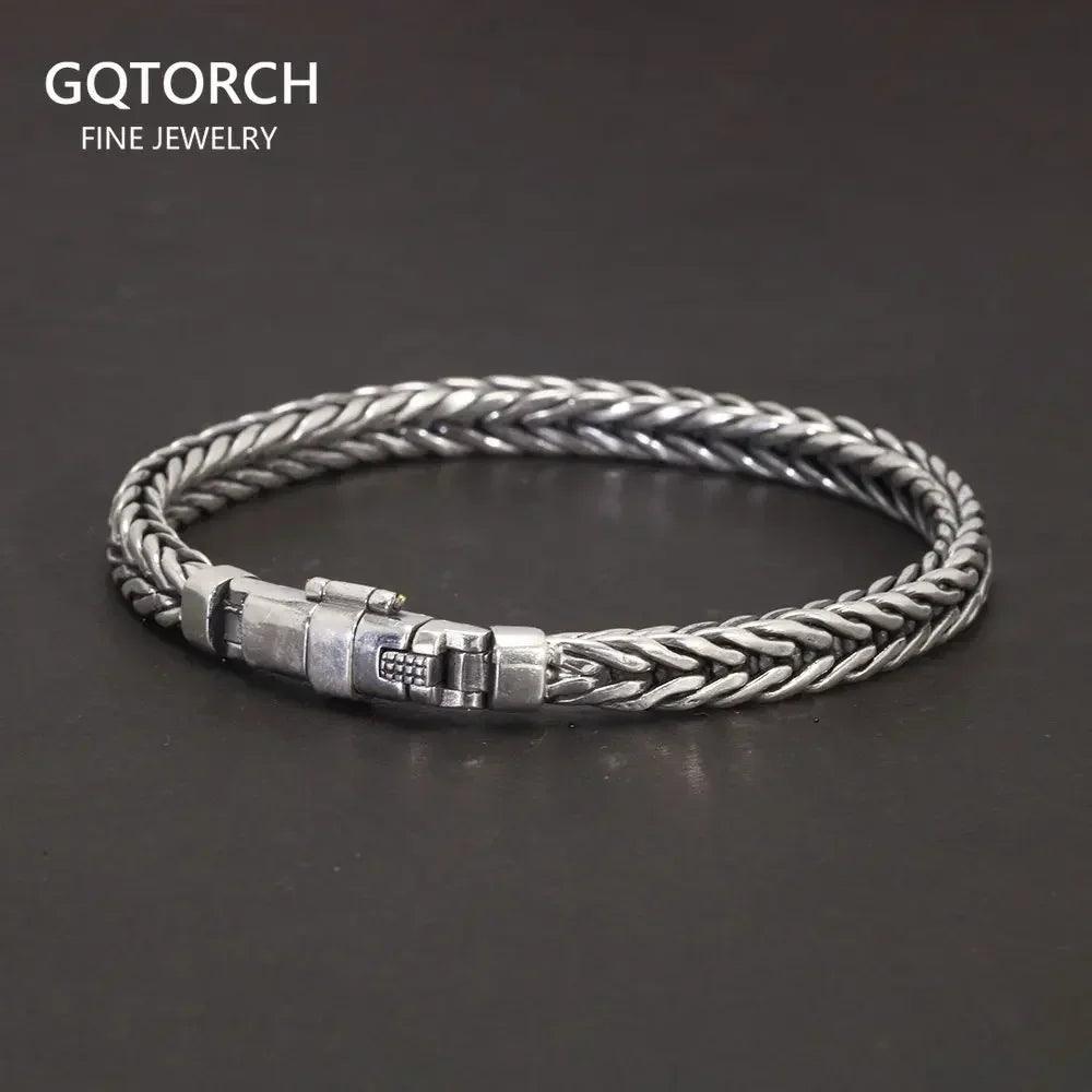 Guaranteed 925 Sterling Silver Bracelet Braided Chain with Plug Safety Buckle Keel Viking Jewelry for Men and Women - GQTORCH Jewelry