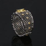 925 Sterling Silver Topaz Stone Women's Wedding Ring Wide Adjustable Hollow Out Luxury Royal Style Vintage Fashion Jewelry