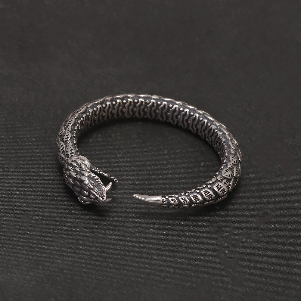 S925 Silver Gothic Antique Live Mouth Articulated Snake Open Ring for Women Men Vintage Thai Silver Color Punk Fashion Jewelry