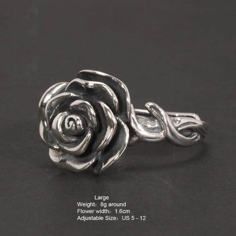 Vintage Thai Silver Cubic Rose Rings 100% Genuine 925 Sterling Silver Party Flowers Rings For Women Floral Elegant Jewelry - GQTORCH Jewelry