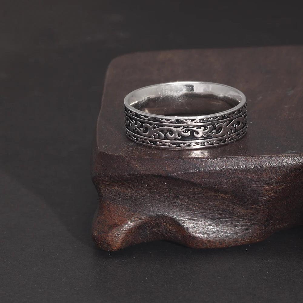 Vintage 925 Sterling Silver Wedding Band Ring with Tangcao Pattern for Men and Women Christmas Party Jewelry Gift Accessories - GQTORCH Jewelry