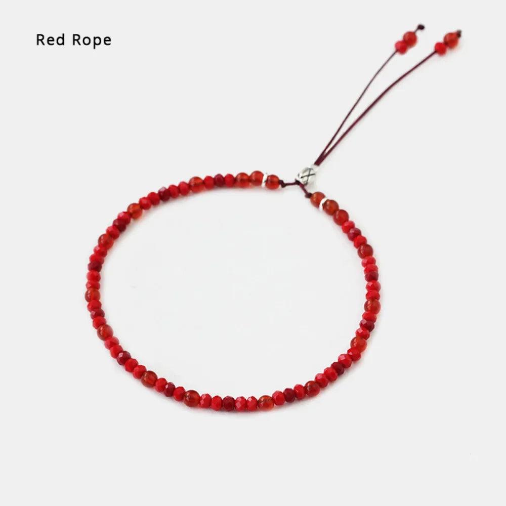 Natural Stone Handmade Strand Bracelet 3mm Red Rope Small Onyx Beads Thin Bracelets For Women 925 Silver Reiki Yoga Jewelry DIY - GQTORCH Jewelry