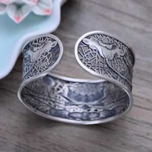 Real Pure 999 Sterling Silver Bangles For Women Wide Large Lotus Classic Tibetan Buddhism Jewelry Jonc Argent 925 - GQTORCH Jewelry