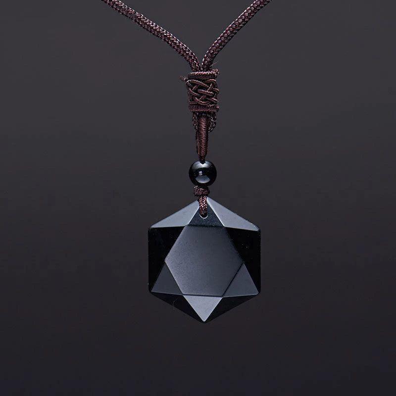 Black Obsidian Natural Stone Pendant Necklaces For Women and Men Cubic Hexagram Sweater Necklace Amulets And Talismans Jewelry - GQTORCH Jewelry