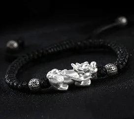 Wholesale Red String Pure Silver Jewelry 999 Pixiu 3D Sterling Silver Bracelet - GQTORCH Jewelry