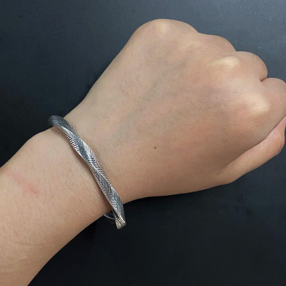 925 Sterling Silver Viking Cuff Bangles for Men and Women Antient Twisted Bracelet Fine Jewelry - GQTORCH Jewelry