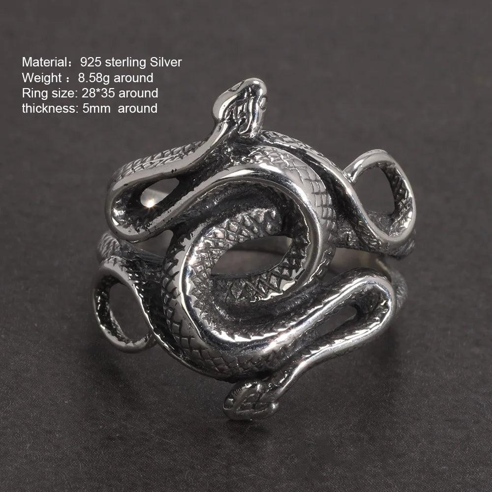 Real 925 Sterling Silver Snake Rings for Men Women TV Drama Natural Born Killers Retro Punk Fine Jewelry Best Gift For Fans - GQTORCH Jewelry