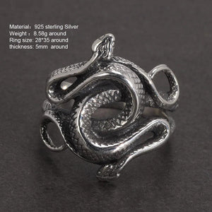 Real 925 Sterling Silver Snake Rings for Men Women TV Drama Natural Born Killers Retro Punk Fine Jewelry Best Gift For Fans - GQTORCH Jewelry