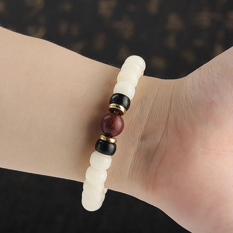 Tibetan Buddhism Mala Beads Bracelet With Rudraksha Vajra Natural White Bodhi Seed Prayer & Yoga Meditation OM Jewelry - GQTORCH Jewelry