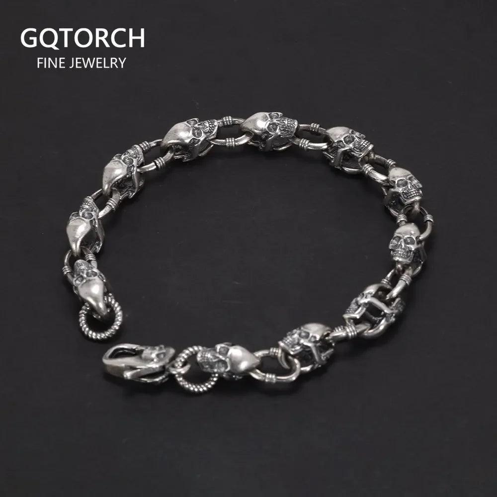 Real 925 Sterling Silver Skull Chain Bracelet for Men and Women Gothic Domineering Street Rock Jewelry Gift - GQTORCH Jewelry