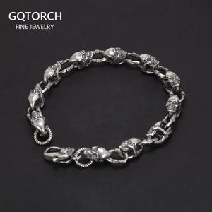 Real 925 Sterling Silver Skull Chain Bracelet for Men and Women Gothic Domineering Street Rock Jewelry Gift - GQTORCH Jewelry