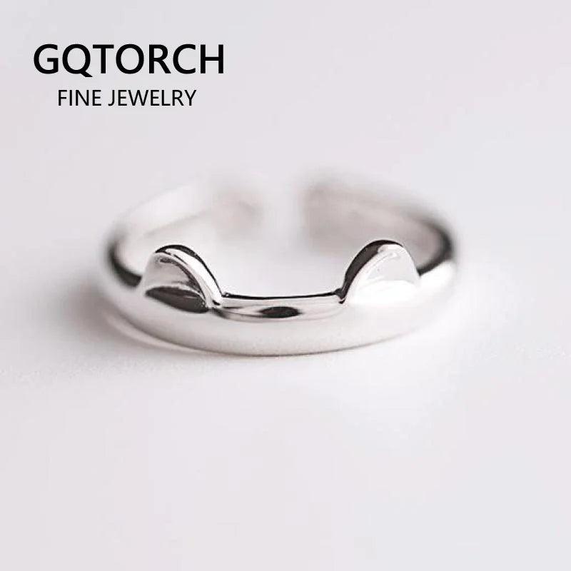 Real Pure 925 Sterling Silver Cute Cat Rings For Women Totoro Open Ring Silver Fashion Jewelry - GQTORCH Jewelry
