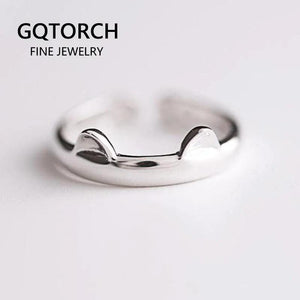 Real Pure 925 Sterling Silver Cute Cat Rings For Women Totoro Open Ring Silver Fashion Jewelry - GQTORCH Jewelry