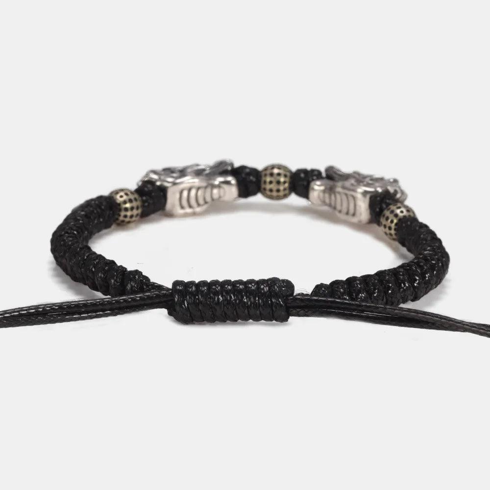 Sterling Silver 999 3D Double Dragon Head Bracelet for Men and Women Pure Handwoven Lucky Rope Bracelet Chinese Knot Jewelry - GQTORCH Jewelry