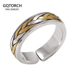 Real 925 Sterling Silver Double Wires Braided Ring for Men and Women Vintage Punk Rock Adjustable Size Couple Ring Gift - GQTORCH Jewelry