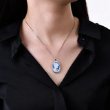 S925 Sterling Silver Natural Blue/Green Agate Goddess Oval Cameo Pendant Necklace for Women White Shell Trendy Elegant Vintage Jewelry
