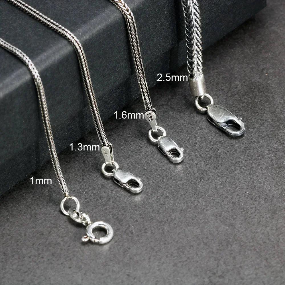 Real Pure 925 Sterling Silver Necklace Chain Women And Men Vintage Foxtail 1.6mm Retro Solid Thai Silver Italy Fine Jewelry - GQTORCH Jewelry