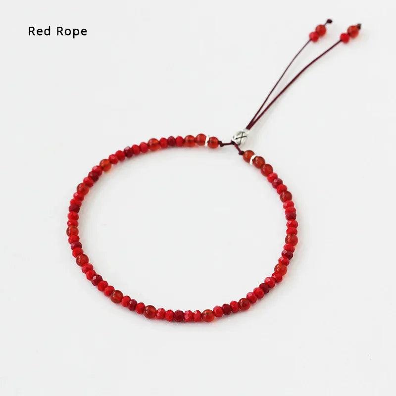 Natural Stone Handmade Strand Bracelet 3mm Red Rope Small Onyx Beads Thin Bracelets For Women 925 Silver Reiki Yoga Jewelry DIY - GQTORCH Jewelry
