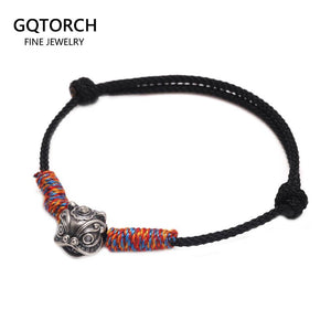 S999 Sterling Silver Lion Handmade Braid Rope Colorful Bracelet for Men and Women Good Luck Retro Animal Jewelry Gift - GQTORCH Jewelry