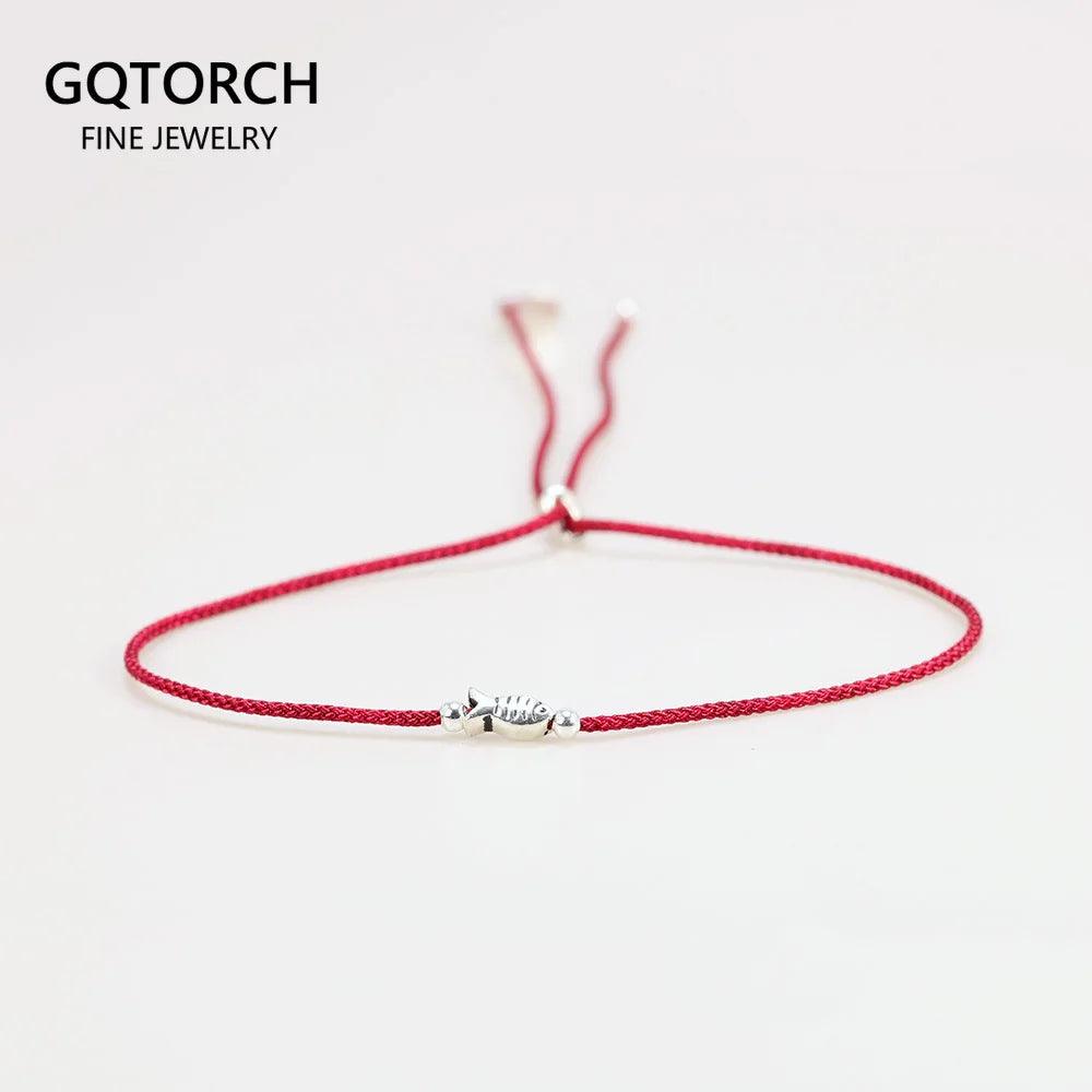 Lucky Red Rope Bracelets 925 Sterling Silver Fish Adjustable Simple Charm Bracelets for Women - GQTORCH Jewelry