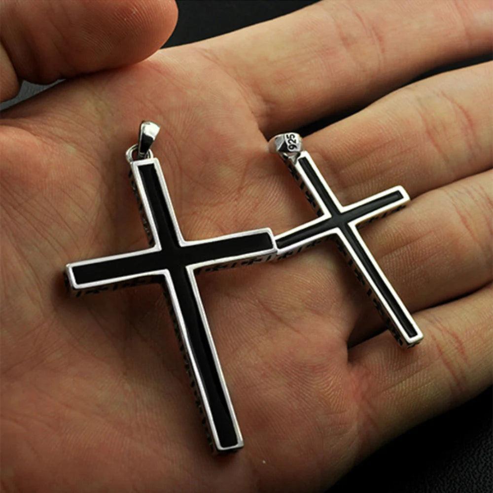 Real Solid 925 Sterling Silver Cross Pendant For Men Christian Black Jesus Necklace Couples Women Lovers Fine Jewelry - GQTORCH Jewelry