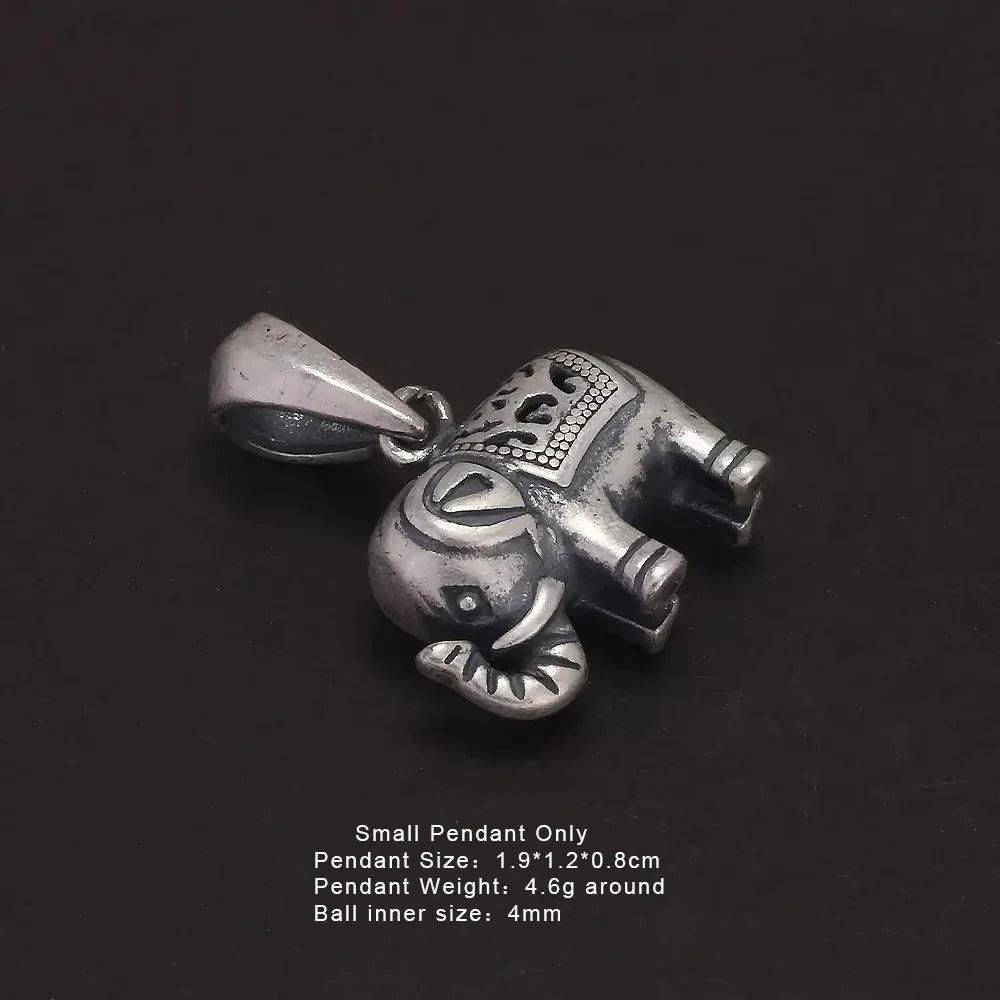 Solid 990 Fine Silver Antiqued Elephant Pendant Necklace for Men Women Punk Retro 925 Sterling Silver Chain Necklace Y2k Jewelry - GQTORCH Jewelry