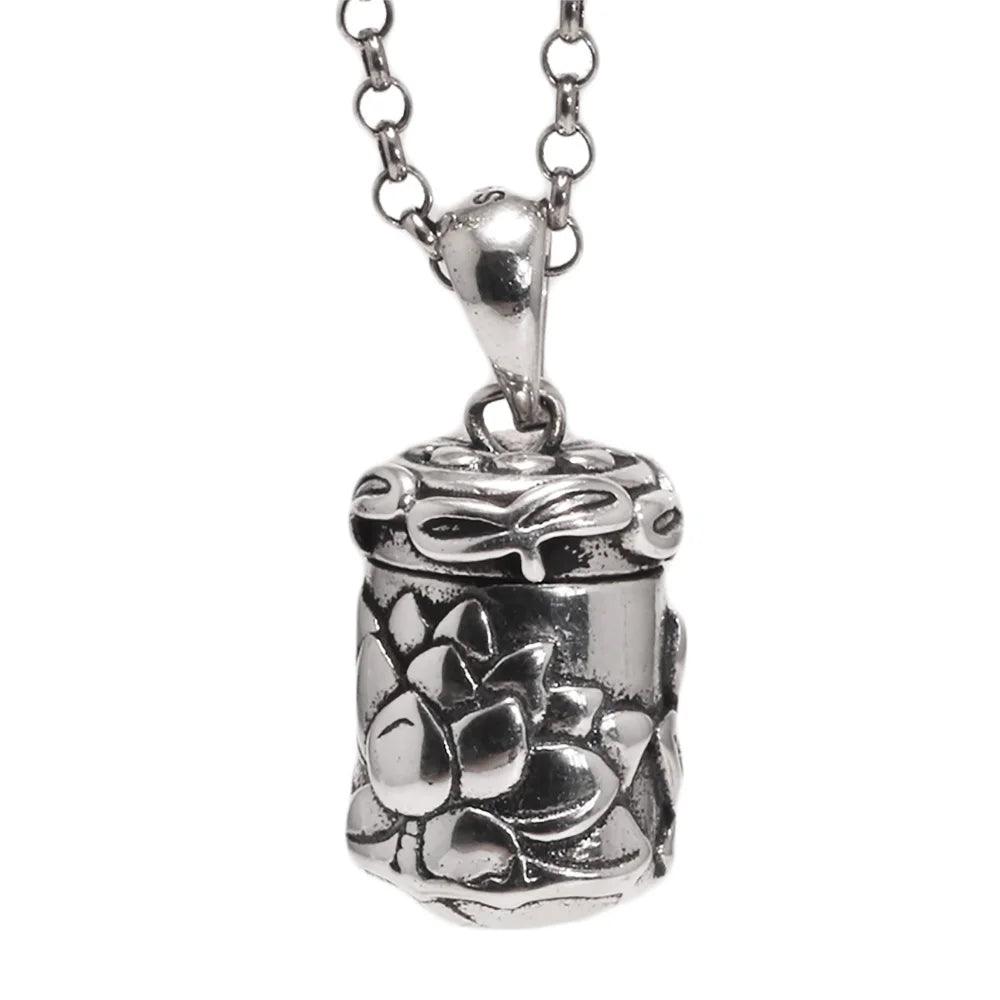 Real 925 Sterling Silver Buddha Lockets Floating Mantra Lotus Pendants Openable Antique Buddhist Prayer Box Talisman Amulet - GQTORCH Jewelry