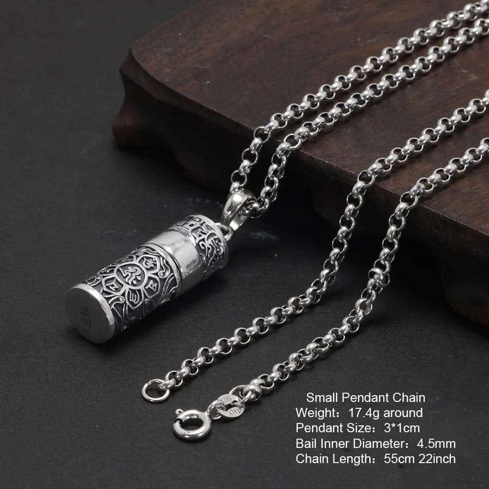 Sterling Silver 999 Vajra Pestle Amulet Charm Om Mani Padme Hum Pendant Necklace Openable Gawu Box Buddhist Jewelry - GQTORCH Jewelry
