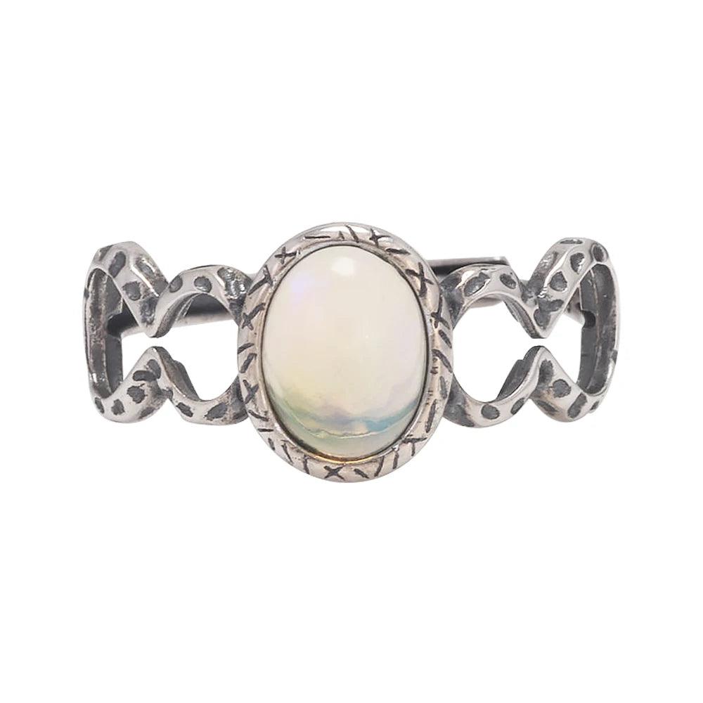 Womens Oval Opal Ring Sterling Silver 925 Retro Style Fulu Gourd Open Rings Light Weight Stackable Fashionable Jewelry - GQTORCH Jewelry