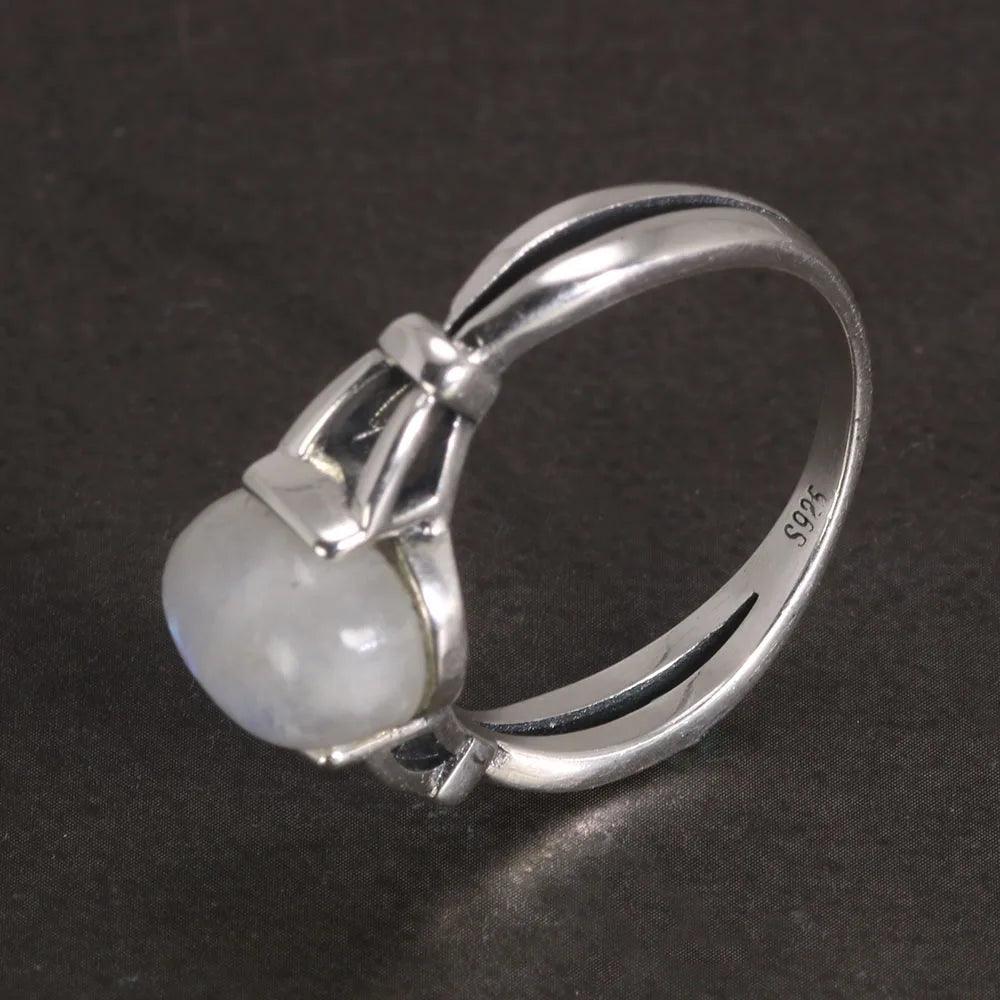 Real 925 Sterling Silver Bella Ring Adjustable Opening Natural Moonstone Vintage Twilight Jewelry - GQTORCH Jewelry