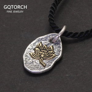 Vintage Tibetan 925 Sterling Silver Inlaid Copper Lotus Pendant Necklace for Men and Women's Jewelry Accessories - GQTORCH Jewelry