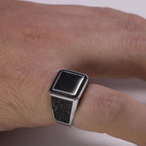 Real 925 Sterling Silver Rings For Men Micro Paved Zircon Stone Biker Men Signet Ring Black Turkey Jewelry - GQTORCH Jewelry